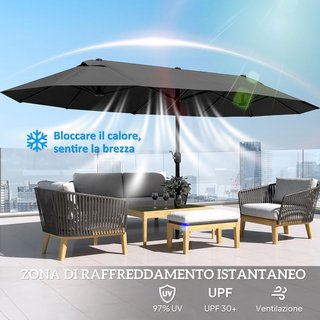 Ombrellone da Giardino 460X270X240Cm Doppio con Apertura a Manovella, Acciaio e Poliestere Nero