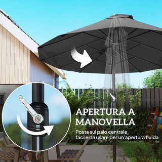 Ombrellone da Giardino 460X270X240Cm Doppio con Apertura a Manovella, Acciaio e Poliestere Nero