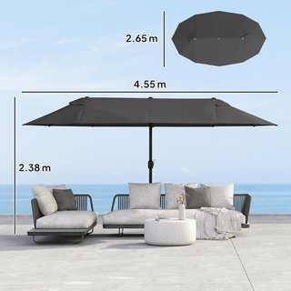 Ombrellone da Giardino 460X270X240Cm Doppio con Apertura a Manovella, Acciaio e Poliestere Nero