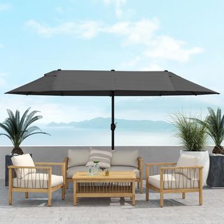 Ombrellone da Giardino 460X270X240Cm Doppio con Apertura a Manovella, Acciaio e Poliestere Nero