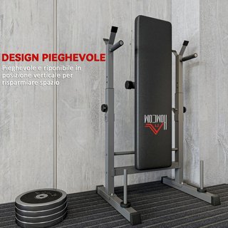 Banco de Gimnasio Plegable con Soporte para Barra Regulable en 8 Posiciones, Banco de Pesas de Acero y PU para Gimnasio en Casa, Capacidad 220 Kg, 140X73X98-122 Cm