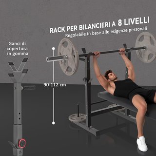 Banco de Gimnasio Plegable con Soporte para Barra Regulable en 8 Posiciones, Banco de Pesas de Acero y PU para Gimnasio en Casa, Capacidad 220 Kg, 140X73X98-122 Cm