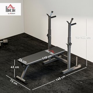 Banco de Gimnasio Plegable con Soporte para Barra Regulable en 8 Posiciones, Banco de Pesas de Acero y PU para Gimnasio en Casa, Capacidad 220 Kg, 140X73X98-122 Cm
