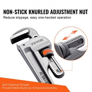 Llave de tubo, llave de tubo recta de aluminio de 18", llave de plomería ajustable, con mandíbula de alta resistencia y mango ergonómico, fácil de transportar, diseño colgante, para tuberías de ag...