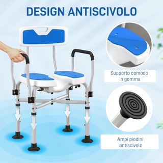 Silla de Ducha con Respaldo, Apoyabrazos, Asiento Ranurado y Barras de Refuerzo, Taburete de Ducha con Altura Ajustable, Orificios para Agua y Patas Antideslizantes para Ancianos y Discapacitados,...