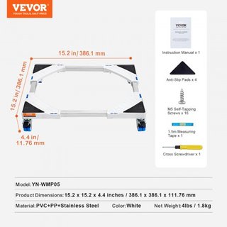 Soporte para Mini Nevera Pedestal Universal para Lavandería, Soporte de Refrigerador Ajustable con Ruedas Suaves, Base Multifuncional para Lavadora y Secadora, Expandible de 381-615mm