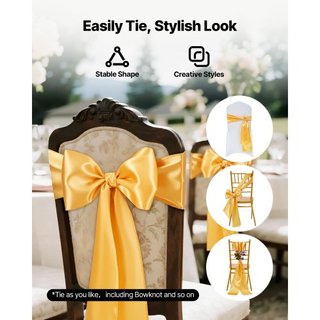 Fajas de Silla de Satén, 50PCS Lazos de Cinta para Sillas, 7 x 108 pulgadas, Decoración de Boda en Oro, para Ceremonia de Boda, Fiesta de Bebé, Eventos de Fiesta, Decoración de Funda de Silla