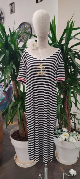LOTE de 7 Vestidos marinero rayas con ancla dorada