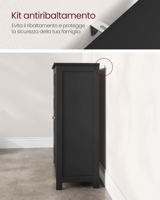 Mobile da Bagno, Mobile per Bagno Stretto, Organizzatore, Cassettiera, Con 4 Cassetti, Porta, Ripiano Regolabile, 30 X 55 X 82 Cm, Nero Tinta LHC041B02
