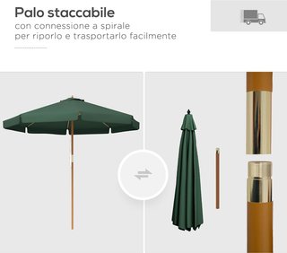 Ombrellone da Giardino Ø3,25M con Corde, Apertura Regolabile e Ventilazione, Ombrellone da Esterno con 8 Aste in Legno, Bambù e Poliestere 180G/㎡, per Patio, Terrazza e Balcone