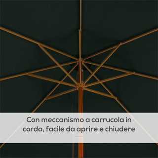 Ombrellone da Giardino Ø3,25M con Corde, Apertura Regolabile e Ventilazione, Ombrellone da Esterno con 8 Aste in Legno, Bambù e Poliestere 180G/㎡, per Patio, Terrazza e Balcone