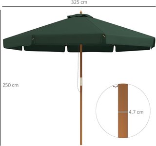 Ombrellone da Giardino Ø3,25M con Corde, Apertura Regolabile e Ventilazione, Ombrellone da Esterno con 8 Aste in Legno, Bambù e Poliestere 180G/㎡, per Patio, Terrazza e Balcone
