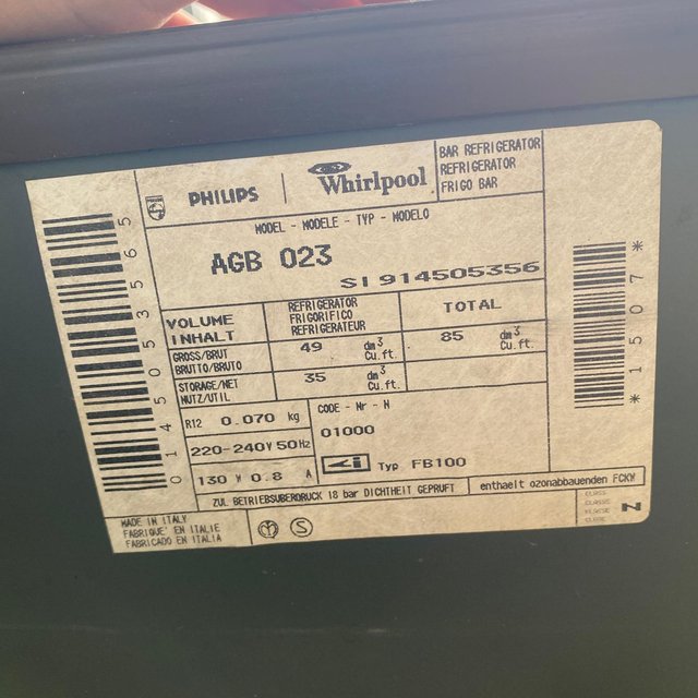 Frigorífico Bar Philips Whirlpool AGB 023