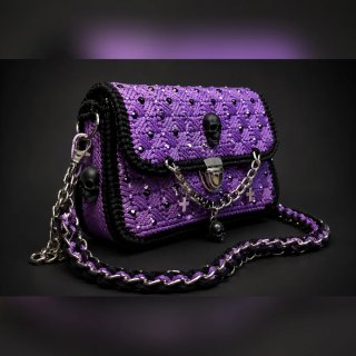 Bolso/riñonera  de Crochet Morado con Calaveras