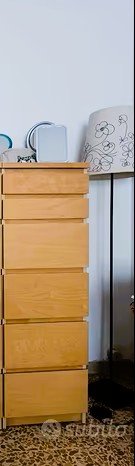 Cassettiera stretta rovere 6 cassetti