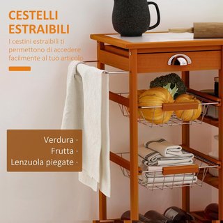 Carrello da Cucina Multifunzionale in Legno di Pino 74 x 37 x 76 cm Marrone Chiaro