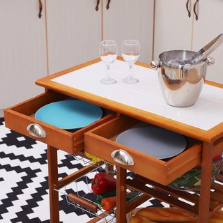 Carrello da Cucina Multifunzionale in Legno di Pino 74 x 37 x 76 cm Marrone Chiaro