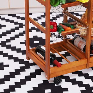Carrello da Cucina Multifunzionale in Legno di Pino 74 x 37 x 76 cm Marrone Chiaro