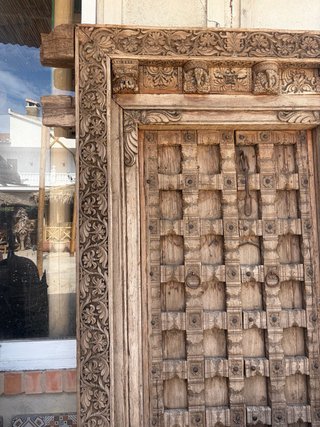 Antigua Puerta India Tallada Madera Maciza