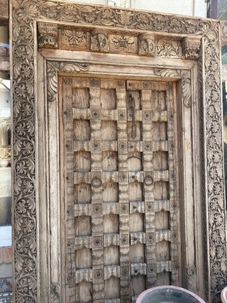 Antigua Puerta India Tallada Madera Maciza