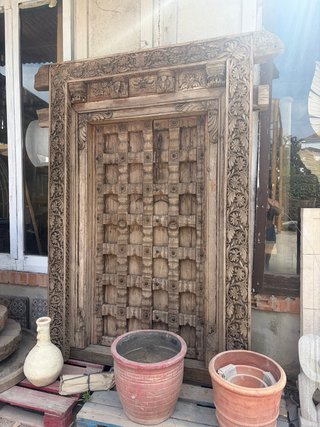 Antigua Puerta India Tallada Madera Maciza