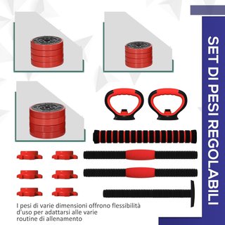 Set de Pesas de Gimnasio 4 en 1 de 20/30/40Kg Totales en Plástico y Arena, Set de Mancuernas Ajustables Utilizable como Kettlebell, 2 Mancuernas, Barra y Soporte para Flexiones