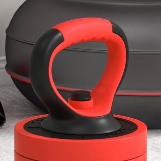 Set de Pesas de Gimnasio 4 en 1 de 20/30/40Kg Totales en Plástico y Arena, Set de Mancuernas Ajustables Utilizable como Kettlebell, 2 Mancuernas, Barra y Soporte para Flexiones