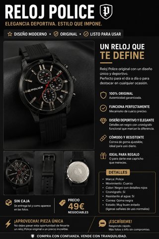 reloj police negro modelo 14541J