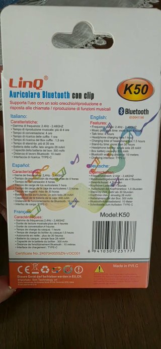 Auricolari Bluetooth LinQ K50 con clip