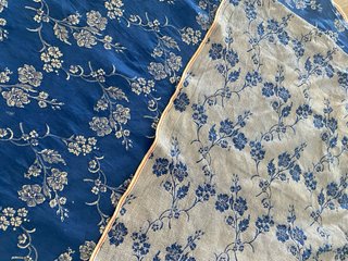 Tela antigua de colchón cutí jacquard floral azul