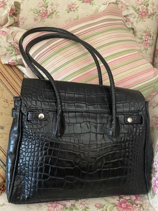 Borsa a spalla donna ecopelle nera effetto coccodr