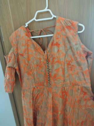 Vestido hindú Anarkali naranja y dorado XL