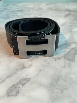 Cintura Hermès Uomo Pelle Nera Fibbia H Argento