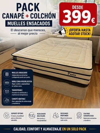 Pack Canapé + Colchón Muelles Ensacados