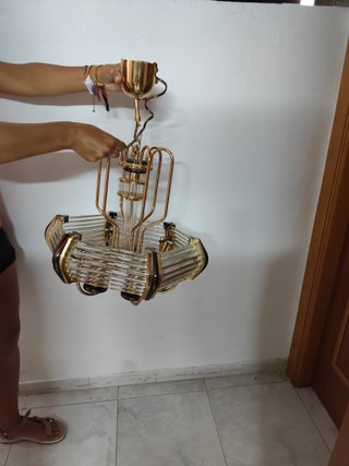 Lámpara Techo Vintage Dorada Cristal 6 Luces