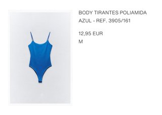 Body Zara Azul Talla M Ref. 3905/161