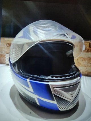 Casco de moto LS2 azul y blanco