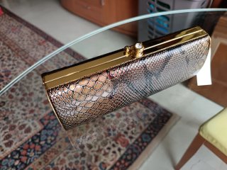 Bolso cartera fiesta mujer marrón y dorado