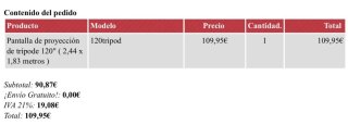 Pantalla de proyección de trípode 120" ( 2,44 x 1,