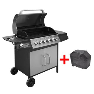 Barbacoa Gas 6+1 Zona VidaXL Negra/Gris