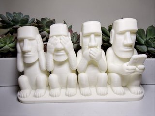 Estátua Moai Moderna 4 Figuras | Decoração Geek Im