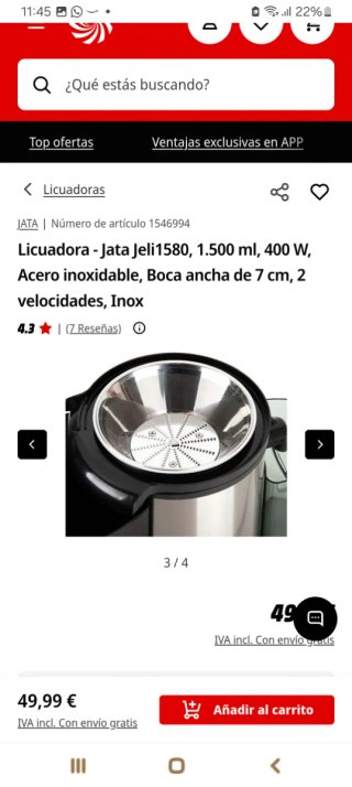 Licuadora Jata Jeli1580 1.500ml 400W Inox