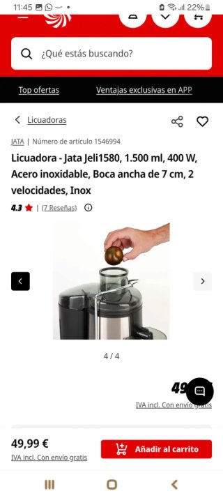 Licuadora Jata Jeli1580 1.500ml 400W Inox