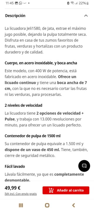 Licuadora Jata Jeli1580 1.500ml 400W Inox