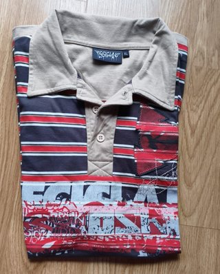 Polo Reciclaje XL Rayas Azul Rojo Beige