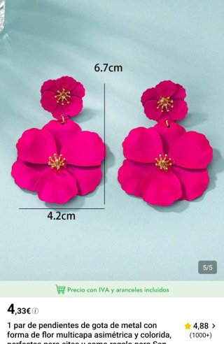 Pendientes flor fucsia y dorado