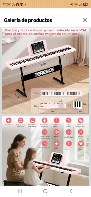 Piano Terence Rosa Plegable 88 Teclas