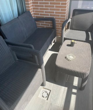 Conjunto Muebles Jardín Ratán Negro/Gris