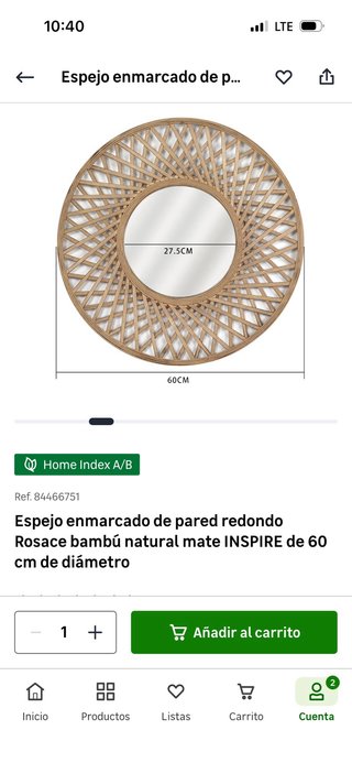 Espejo enmarcado de pared redondo Rosace bambu.