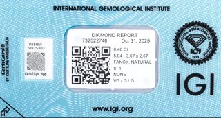 IGI Natural Diamond 0.40ct SI1 Fancy Vivid